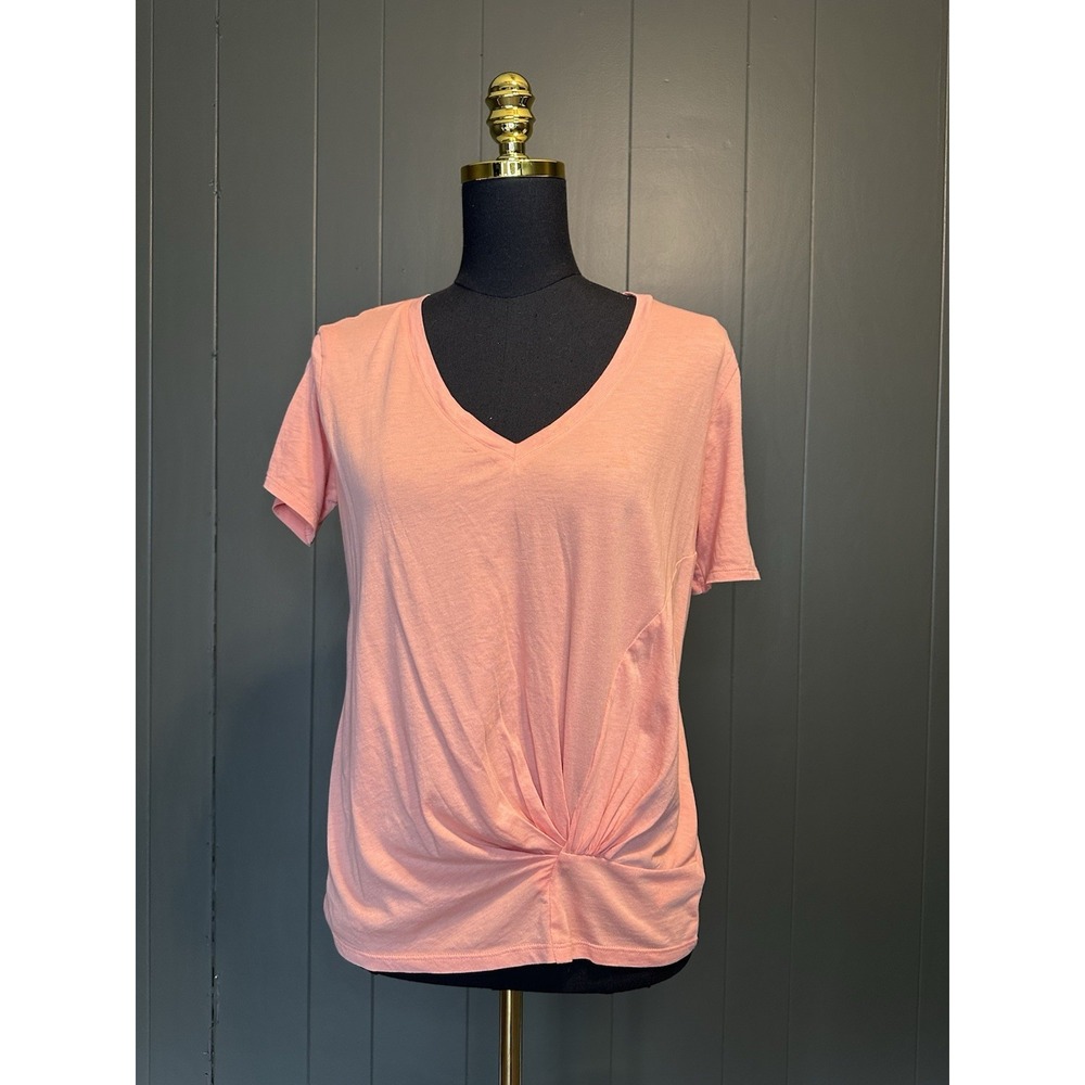 NWT Express Coral Pink Orange‎ Twist Front V Neck Top Short S Small
